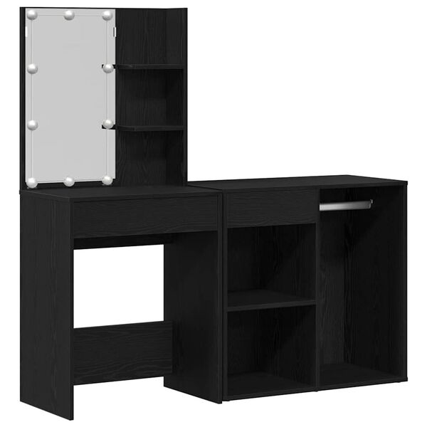 vidaXL Ensemble de table de maquillage LED avec tiroir Ch&ecirc;ne noir