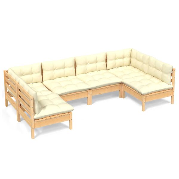 vidaXL Salon de jardin 6 pcs avec coussins cr&egrave;me Bois de pin massif