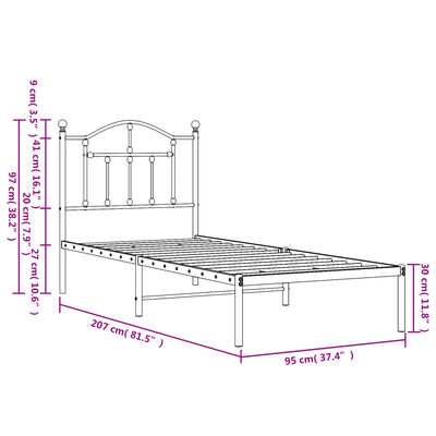 vidaXL Cadre de lit métal sans matelas avec tête de lit blanc 90x200cm