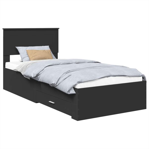vidaXL Cadre de lit Noir et argent 75 x 190 cm Bois d'ing&eacute;nierie