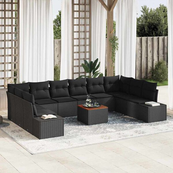 vidaXL Ensemble de canap&eacute; de jardin avec coussin 11 pcs Noir polyrotin