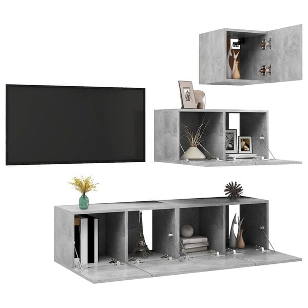 vidaXL Ensemble de meubles TV 4 pcs Gris b&eacute;ton Bois d'ing&eacute;nierie