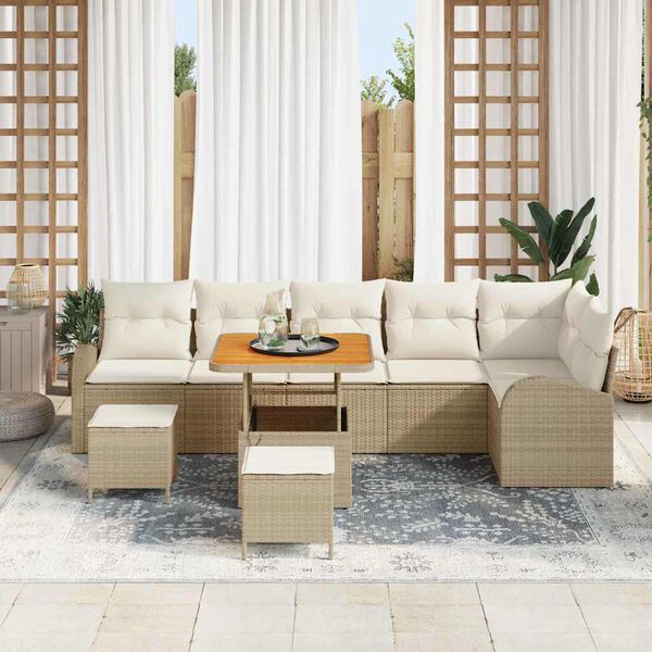 vidaXL Ensemble de canap&eacute; de jardin avec coussin 9 pcs Beige polyrotin