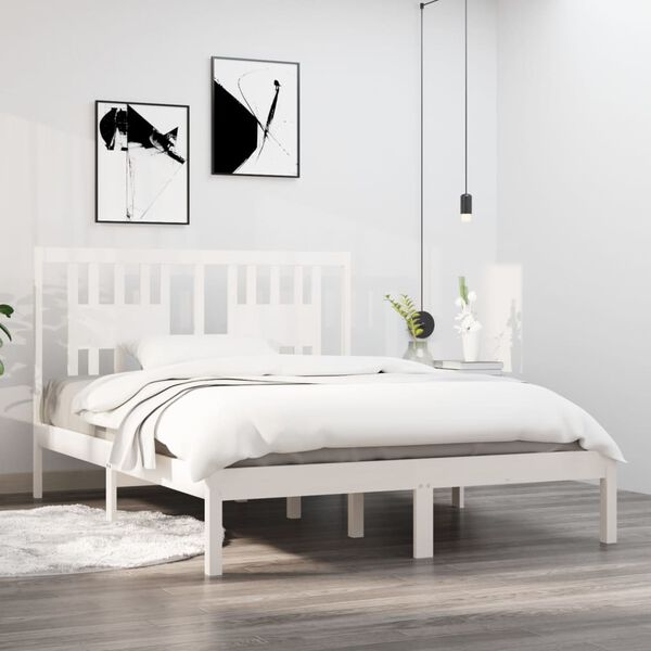 vidaXL Cadre de lit sans matelas blanc bois massif 140x190 cm