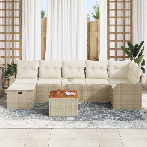 vidaXL Ensemble de canap&eacute; de jardin 8 pcs Beige Poly rotin