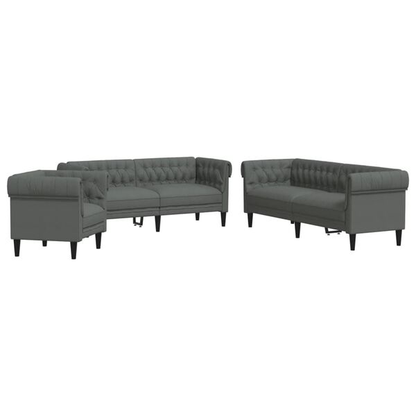 vidaXL Ensemble de canap&eacute;s 3 pcs gris fonc&eacute; tissu