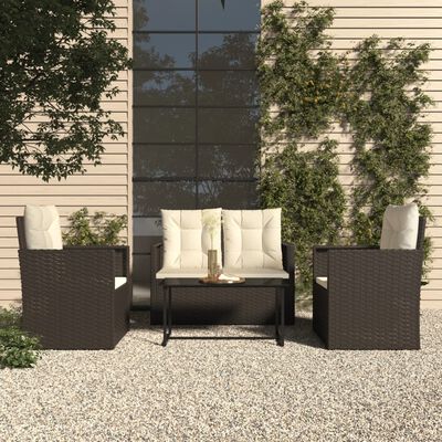 vidaXL Mobilier d'extérieur 4 pcs avec coussins Résine tressée Noir