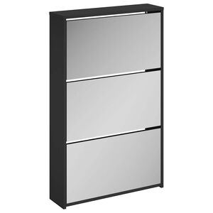 vidaXL Meuble &agrave; chaussures avec miroir 3 niveaux Noir 63 x 17 x 102,5 cm