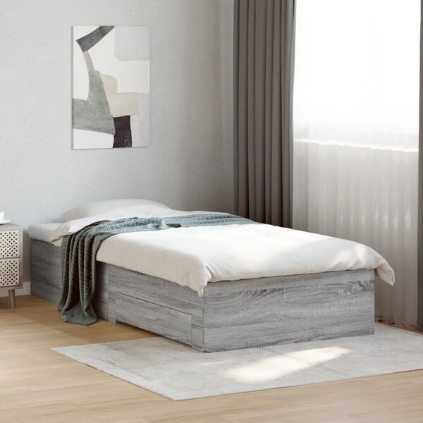 vidaXL Cadre de lit avec tiroirs sans matelas sonoma gris 90x190 cm