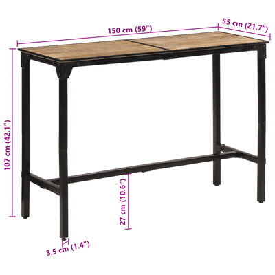 vidaXL Table de bar 150x55x107 cm bois de manguier massif brut