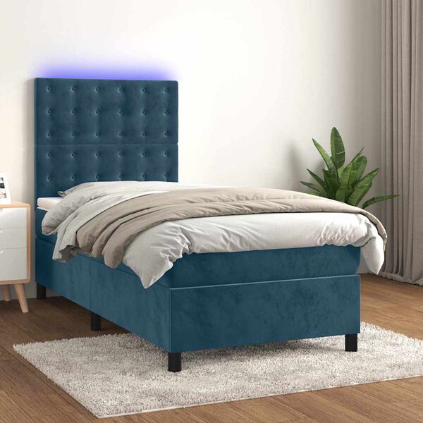 vidaXL Sommier &agrave; lattes de lit matelas et LED Bleu fonc&eacute; 100x200 cm