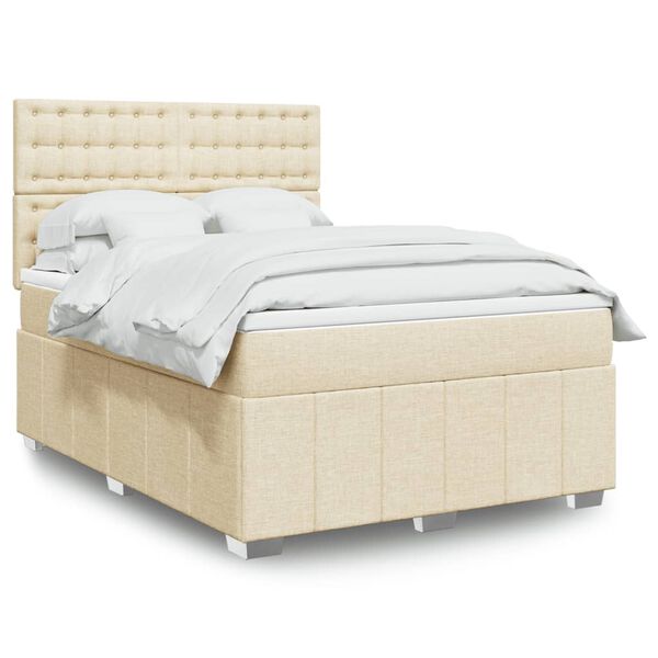 vidaXL Sommier &agrave; lattes de lit avec matelas Cr&egrave;me 160x200 cm Tissu