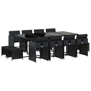 vidaXL Ensemble &agrave; manger de jardin 13 pcs coussins noir r&eacute;sine tress&eacute;e