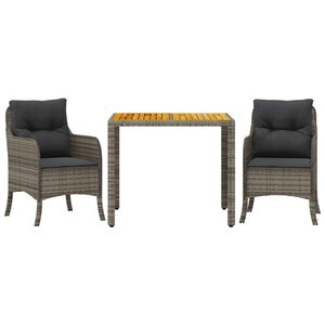 vidaXL Ensemble &agrave; manger de jardin 3 pcs coussins gris r&eacute;sine tress&eacute;e