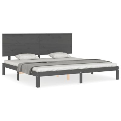 vidaXL Cadre de lit avec tête de lit gris 200x200 cm bois massif