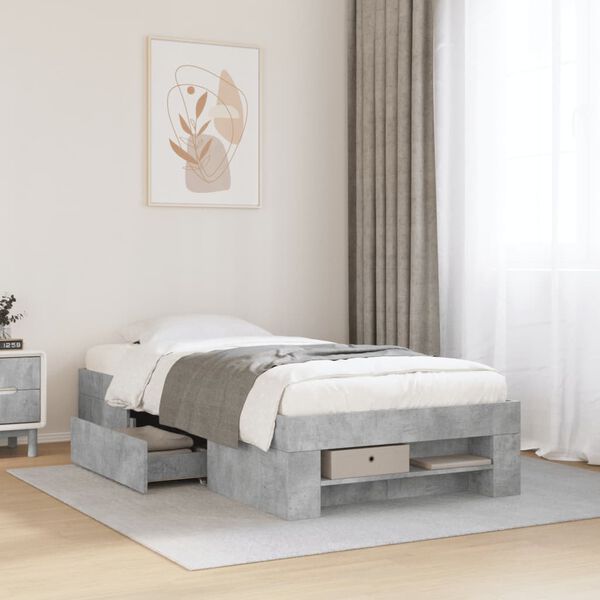 vidaXL Cadre de lit sans matelas gris b&eacute;ton 90x200cm bois d'ing&eacute;nierie