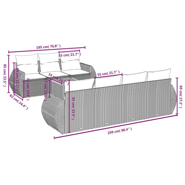 vidaXL Salon de jardin 8 pcs avec coussins noir r&eacute;sine tress&eacute;e