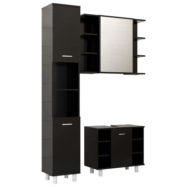 vidaXL Ensemble de meubles de salle de bain 3 pcs Noir Bois ing&eacute;nierie
