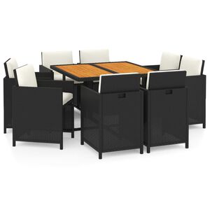 vidaXL Ensemble &agrave; manger de jardin coussins 9pcs R&eacute;sine tress&eacute;e Noir