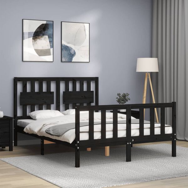 vidaXL Cadre de lit sans matelas noir bois de pin massif