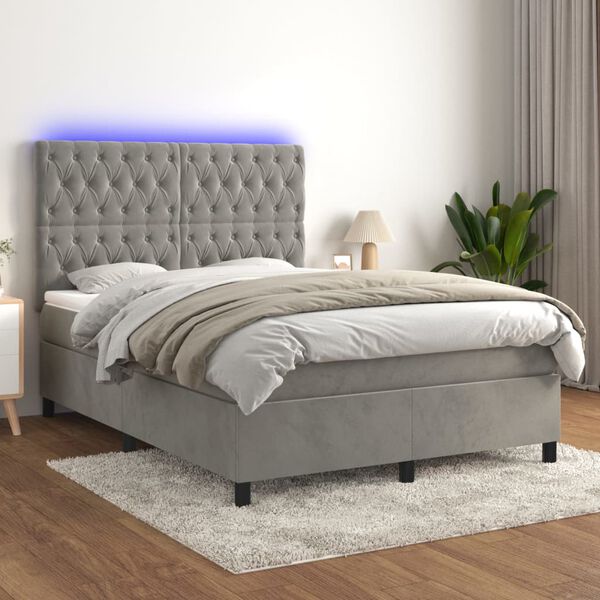 vidaXL Sommier &agrave; lattes de lit matelas et LED Gris clair 140x190 cm