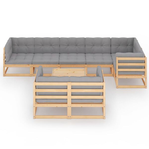 vidaXL Salon de jardin 9 pcs avec coussins Bois de pin massif