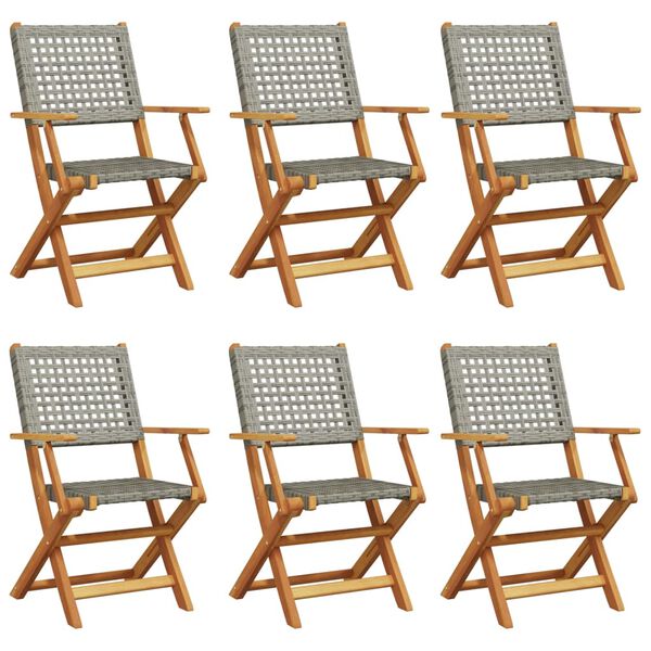 vidaXL Chaises de jardin pliantes lot de 6 gris poly rotin bois massif