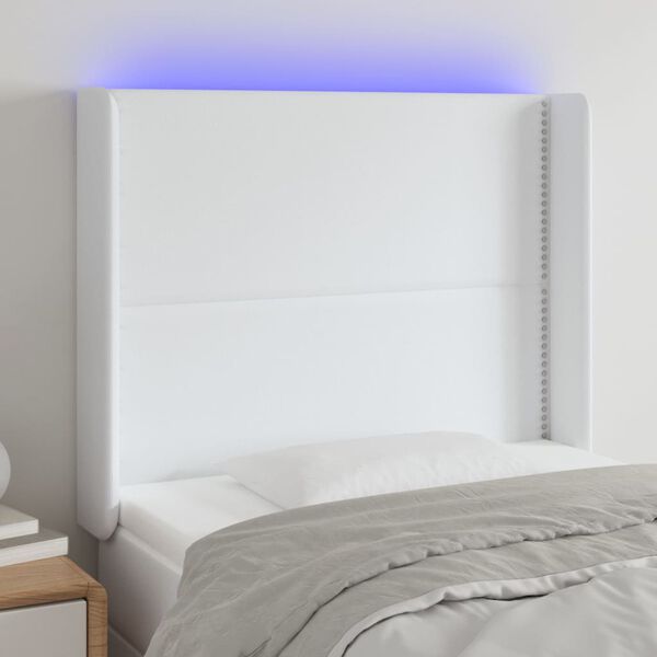 vidaXL T&ecirc;te de lit &agrave; LED Blanc 83x16x118/128 cm Similicuir