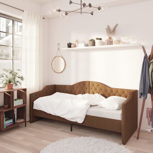 vidaXL Lit avec matelas et &eacute;clairage USB Marron Tissu 90x200 cm
