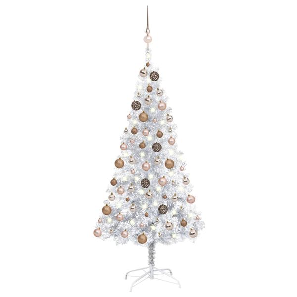 vidaXL Arbre de No&euml;l artificiel pr&eacute;-&eacute;clair&eacute;/boules argent&eacute; 150 cm PET