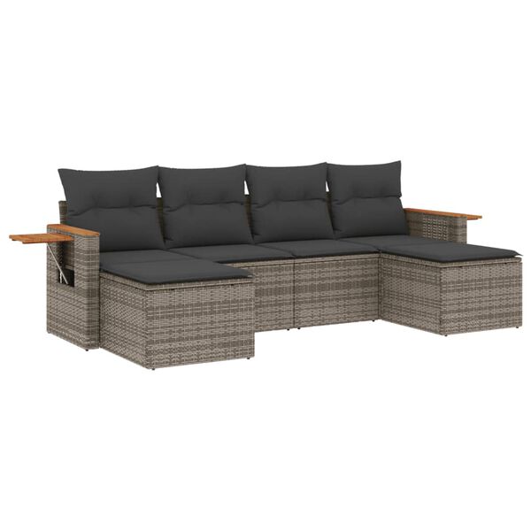 vidaXL Salon de jardin 6 pcs avec coussins gris r&eacute;sine tress&eacute;e