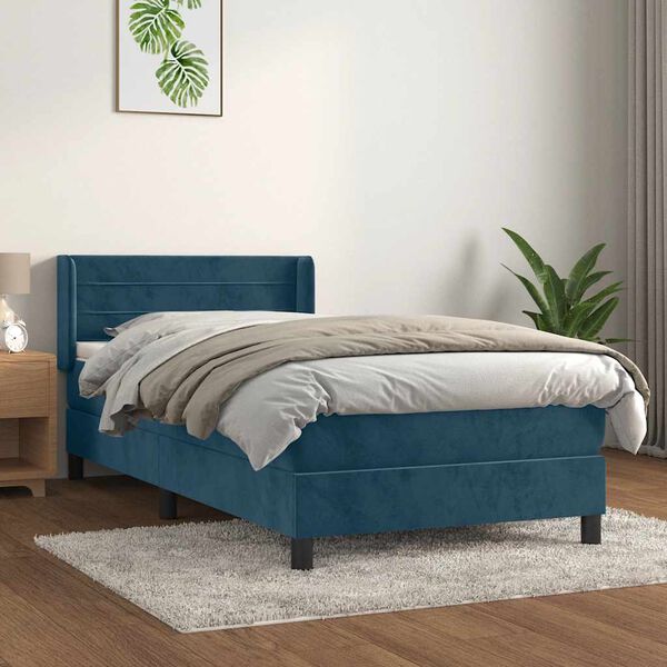 vidaXL Sommier &agrave; lattes de lit et matelas Bleu fonc&eacute; 80x200 cm Velours