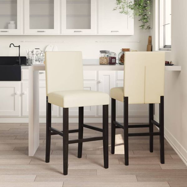 vidaXL Chaises de bar lot de 2 bois massif d'h&eacute;v&eacute;a et similicuir