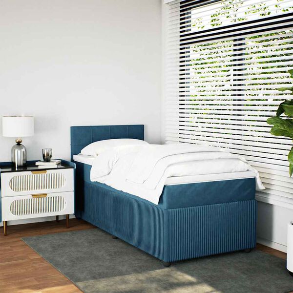 vidaXL Sommier &agrave; lattes de lit avec matelas bleu 90x200 cm velours