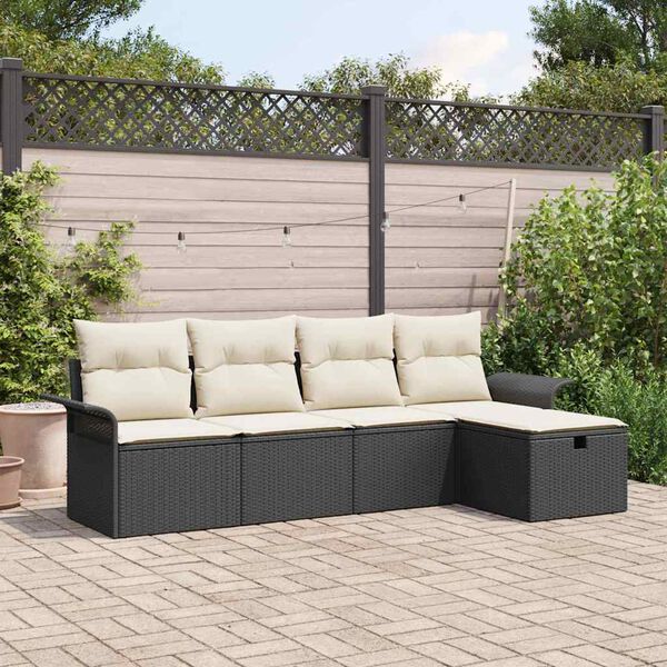 vidaXL Ensemble de canap&eacute; de jardin avec coussin 5 pcs Noir Poly rotin