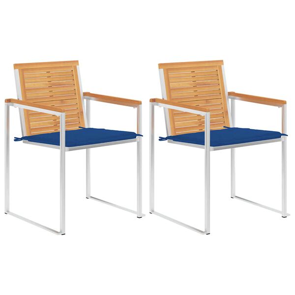 vidaXL Chaises de jardin avec coussins lot de 2 Teck solide et acier