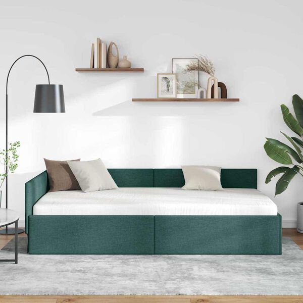 vidaXL Cadre de lit d'angle Vert fonc&eacute; 90 cm x 190 cm Velours