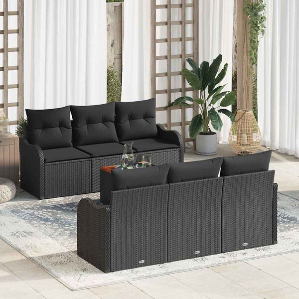 vidaXL Ensemble de canap&eacute; de jardin avec coussin 7 pcs Noir polyrotin
