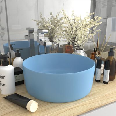 vidaXL Lavabo rond de luxe Bleu clair mat 40x15 cm Céramique