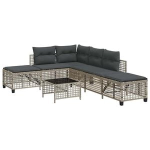 vidaXL Salon de jardin d'angle avec coussins 3 pcs gris clair rotin