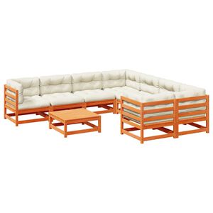 vidaXL Salon de jardin 9 pcs avec coussins marron cire bois pin massif