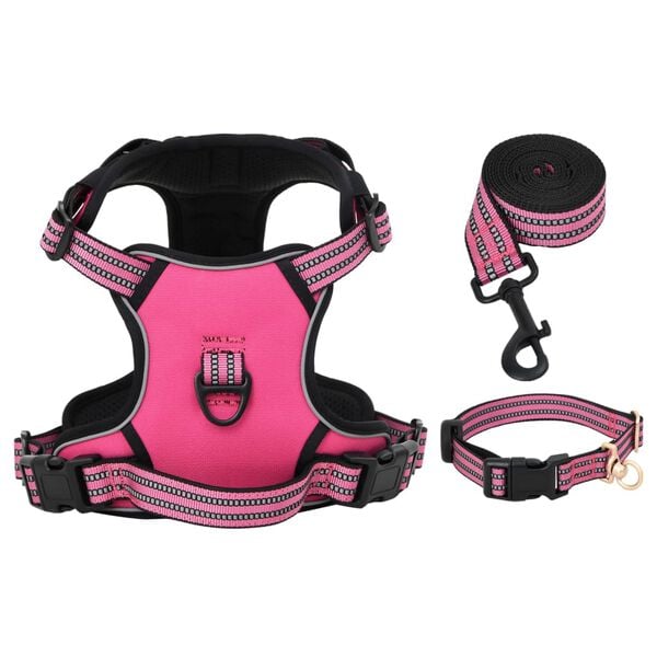 vidaXL Harnais pour chien avec laisse et collier réglables rose M
