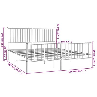 vidaXL Cadre de lit métal sans matelas et pied de lit blanc 150x200 cm