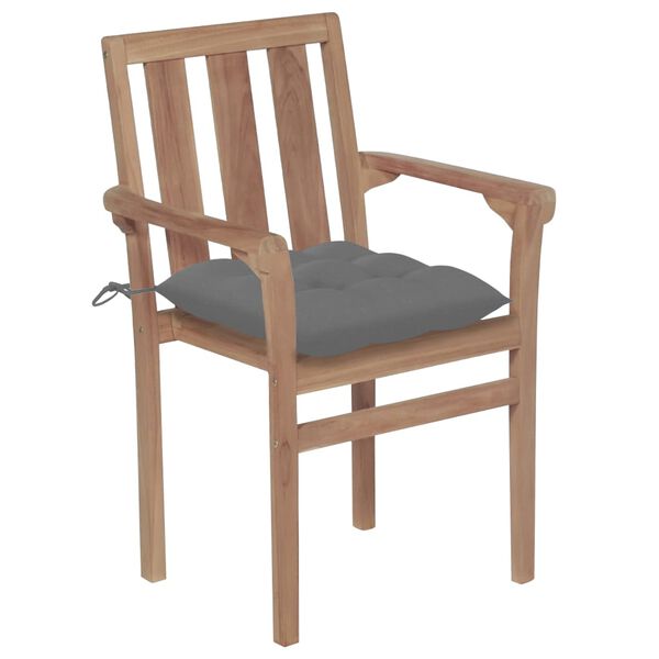 vidaXL Chaises de jardin lot de 2 et coussins gris Bois de teck massif