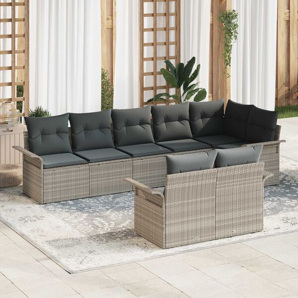 vidaXL Ensemble de canap&eacute; de jardin 8 pcs Gris clair polyrotin