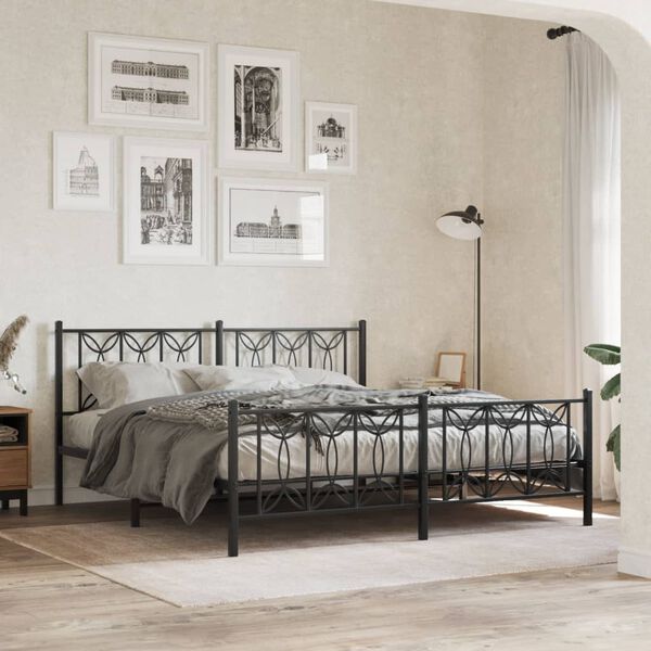 vidaXL Cadre de lit m&eacute;tal sans matelas avec pied de lit noir 180x200cm