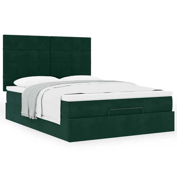 vidaXL Cadre de lit ottoman avec matelas vert fonc&eacute; 140x190 cm velours