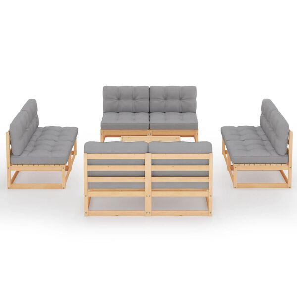 vidaXL Salon de jardin 9 pcs avec coussins Bois de pin massif