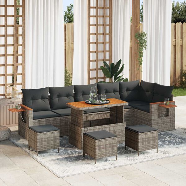 vidaXL Ensemble de canap&eacute; de jardin avec coussin 12 pcs Gris polyrotin