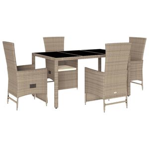 vidaXL Ensemble &agrave; manger de jardin avec coussins 5pcs Beige poly rotin